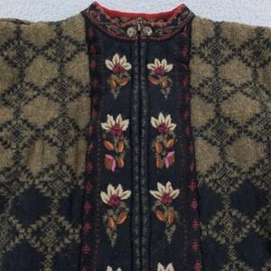 Nordic Embroidered Zip Jacket Sweater Womens Petite Medium Wool Floral Boho